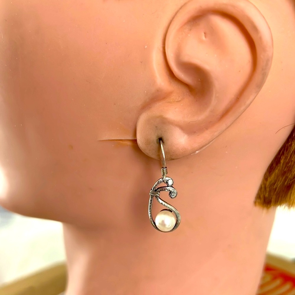 Genuine pear sterling silver dangle vintage earrings